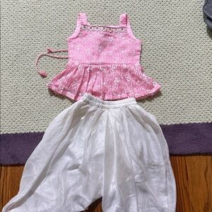 Pink Floral Top and White Pants Set